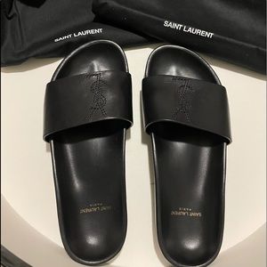 Saint Laurent Black Leather Jimmy Joan YSL Slide